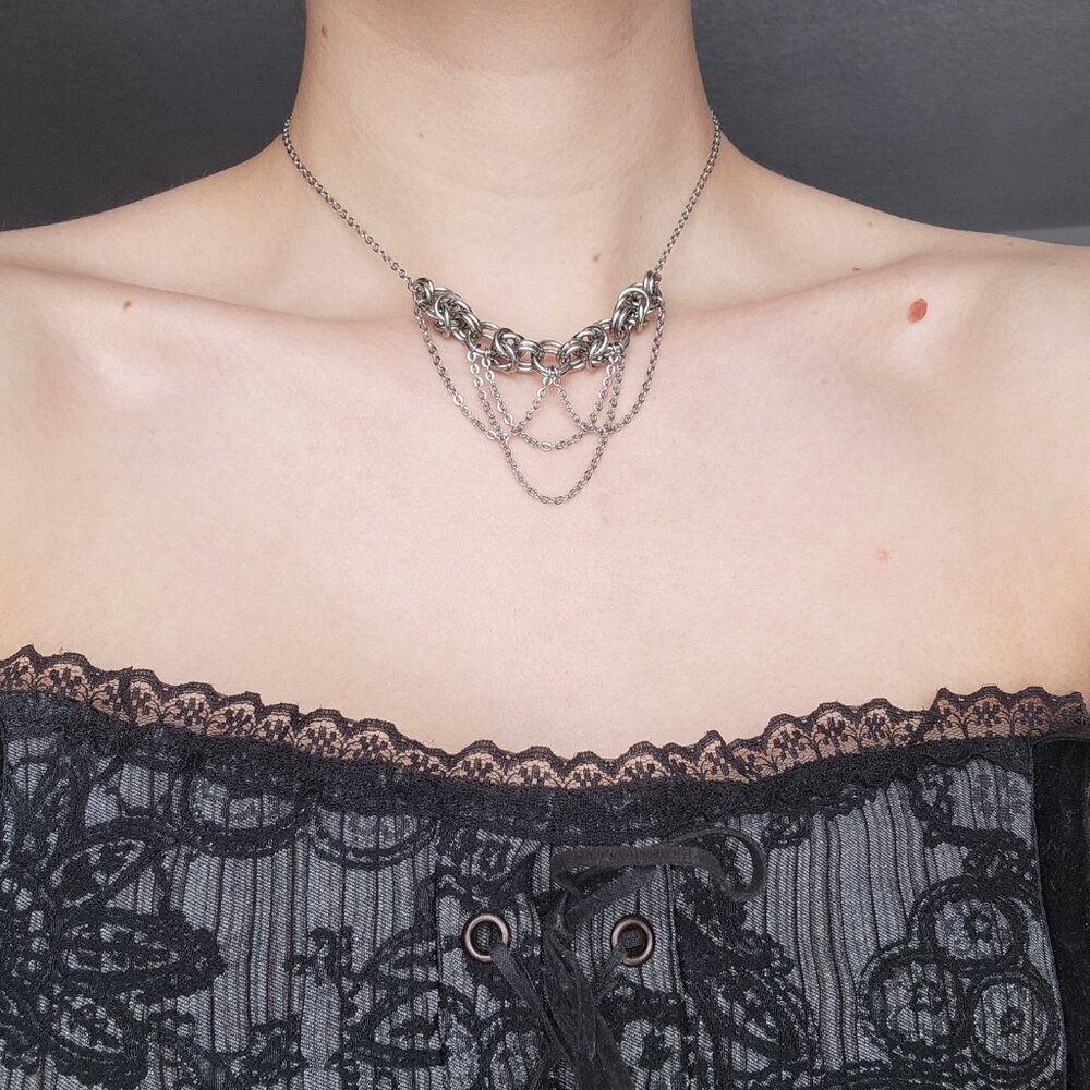 Gothic victorian princess silver draped chains choker necklace - Picture 5 of 9